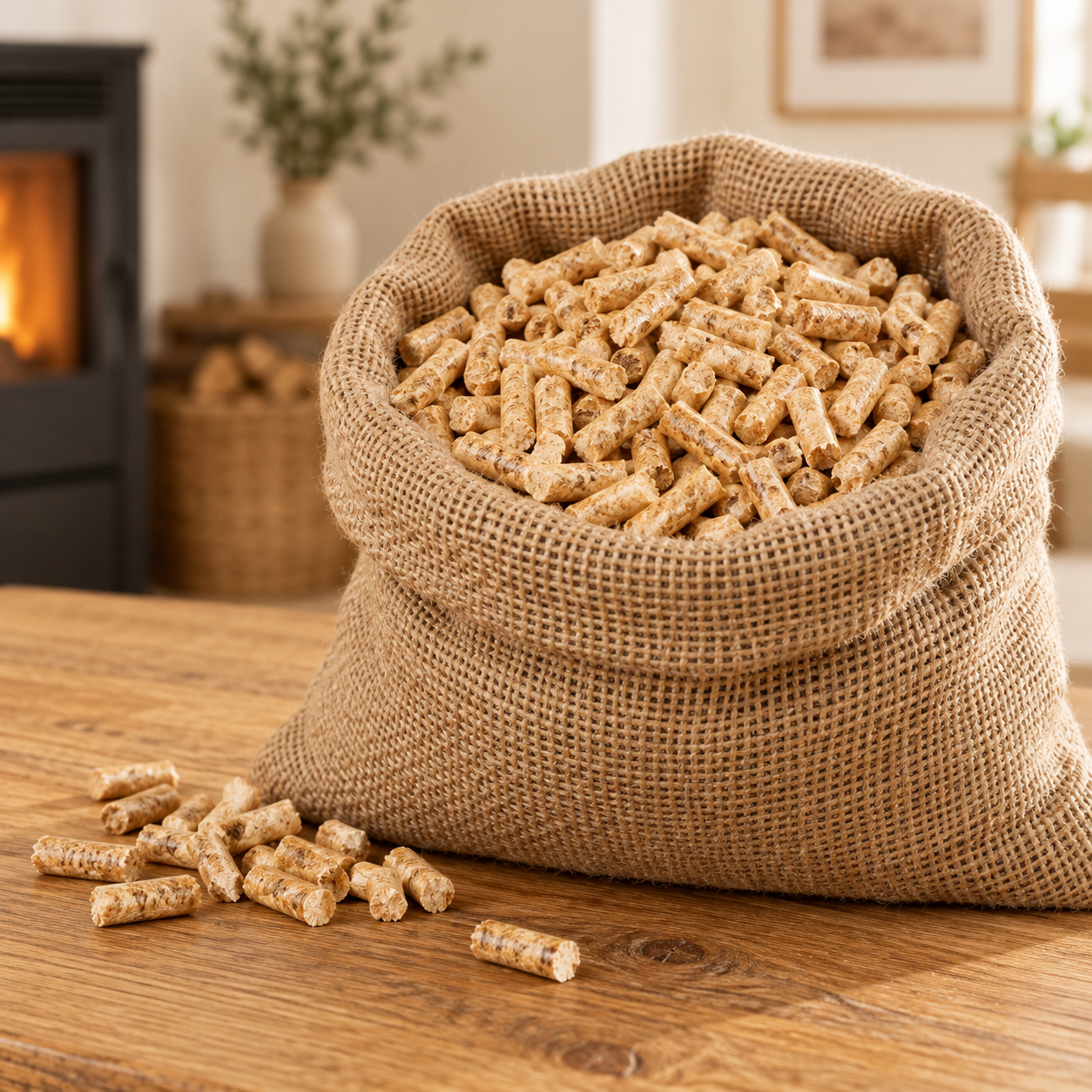 Holzpellets im Sack – illustrative Darstellung